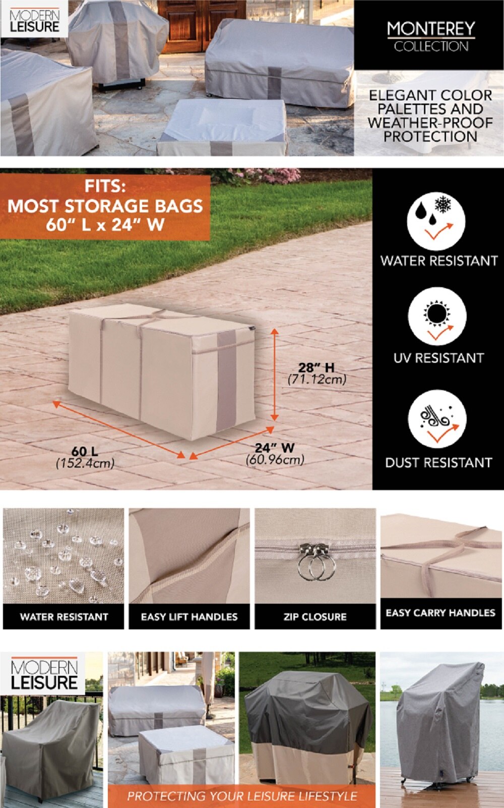 Modern Leisure Monterey Oversized Outdoor Patio Cushion & Cover Storage Bag